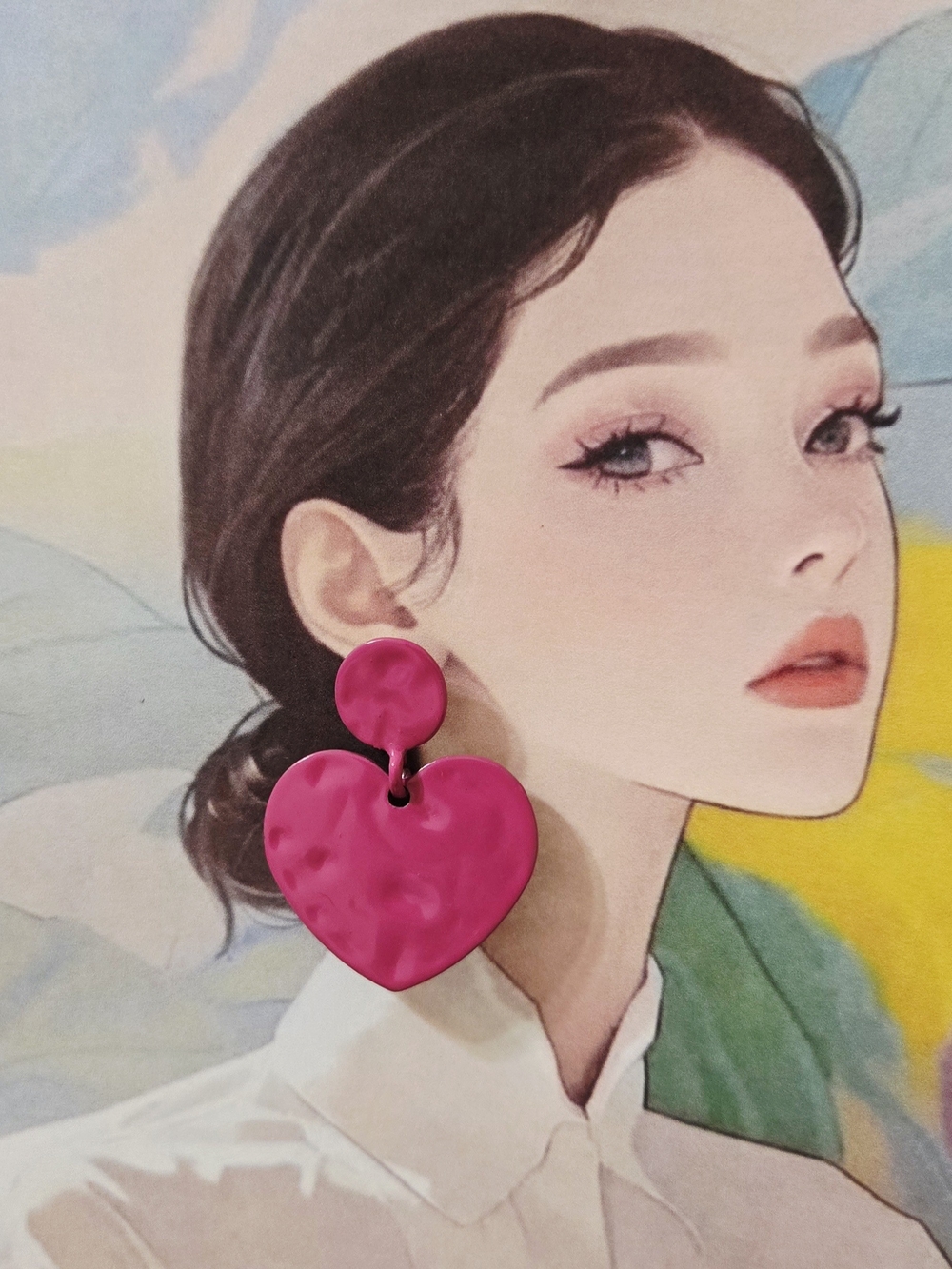 Fuchsia Heart Drop Earrings